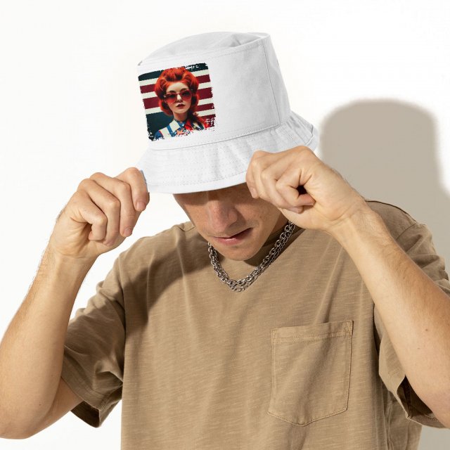 American Flag Bucket Hat – Graphic Hat – Girl Art Bucket Hat