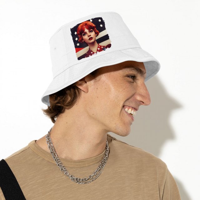 USA Flag Print Bucket Hat – Girl Art Hat – Patriotic Bucket Hat