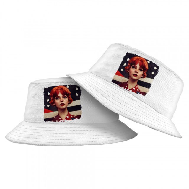 USA Flag Print Bucket Hat – Girl Art Hat – Patriotic Bucket Hat