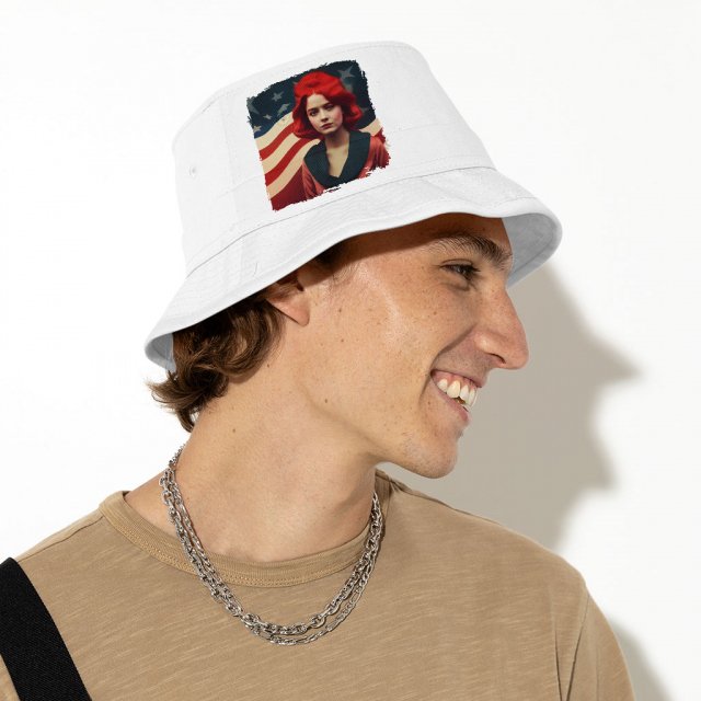 Cute Girl Bucket Hat – Flag Hat – American Flag Bucket Hat