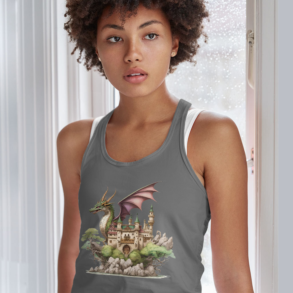 Dragon Racerback Tank - Castle Tank - Cute Dragon Workout Tank Clothing Tanks Color : Black|Gray|White 