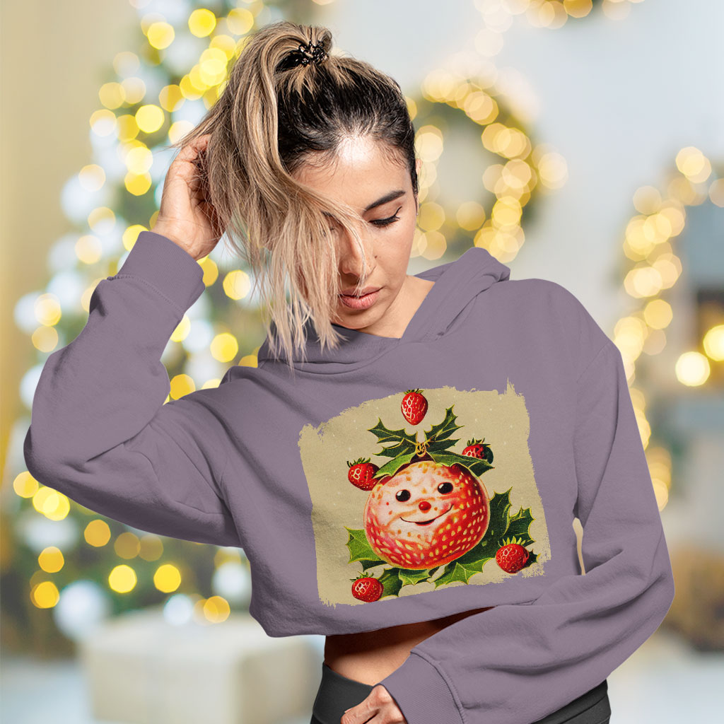 Cartoon Strawberry Women's Cropped Hoodie - Strawberry Print Cropped Hoodie - Trendy Hooded Sweatshirt Clothing Hoodies Color : Black|Heather Dust|Storm 