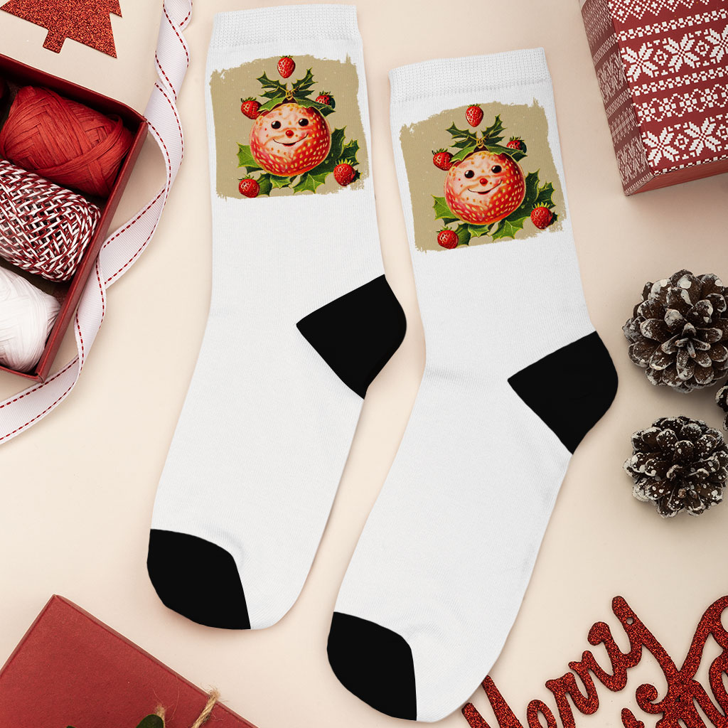 Cartoon Strawberry Socks - Strawberry Print Novelty Socks - Trendy Crew Socks Fashion Socks Size : Large|Medium 