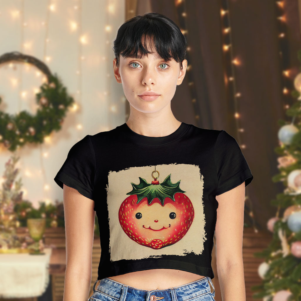 Cute Strawberry Women's Cropped T-Shirt - Berry Design Crop Top - Cool Design Crop Tee Shirt Clothing T-Shirts Color : Black|Heather Olive|White 