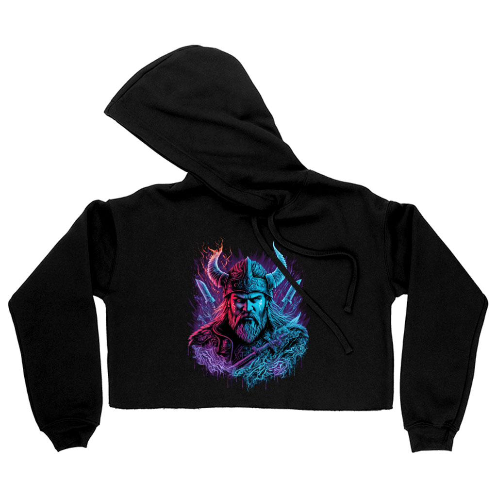 Viking Warrior Women's Cropped Hoodie - Cool Warrior Cropped Hoodie - Graphic Hooded Sweatshirt Clothing Hoodies Color : Black|Heather Dust|Storm 