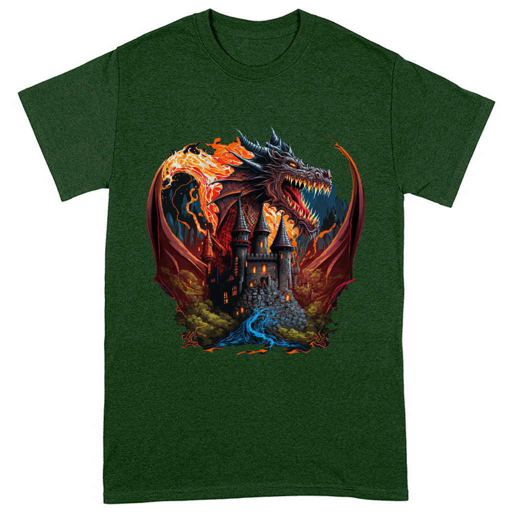 Cool Dragon Heavy Cotton T-Shirt - Fantasy Tee Shirt - Themed T-Shirt Clothing T-Shirts Color : Black|Forest Green|White 