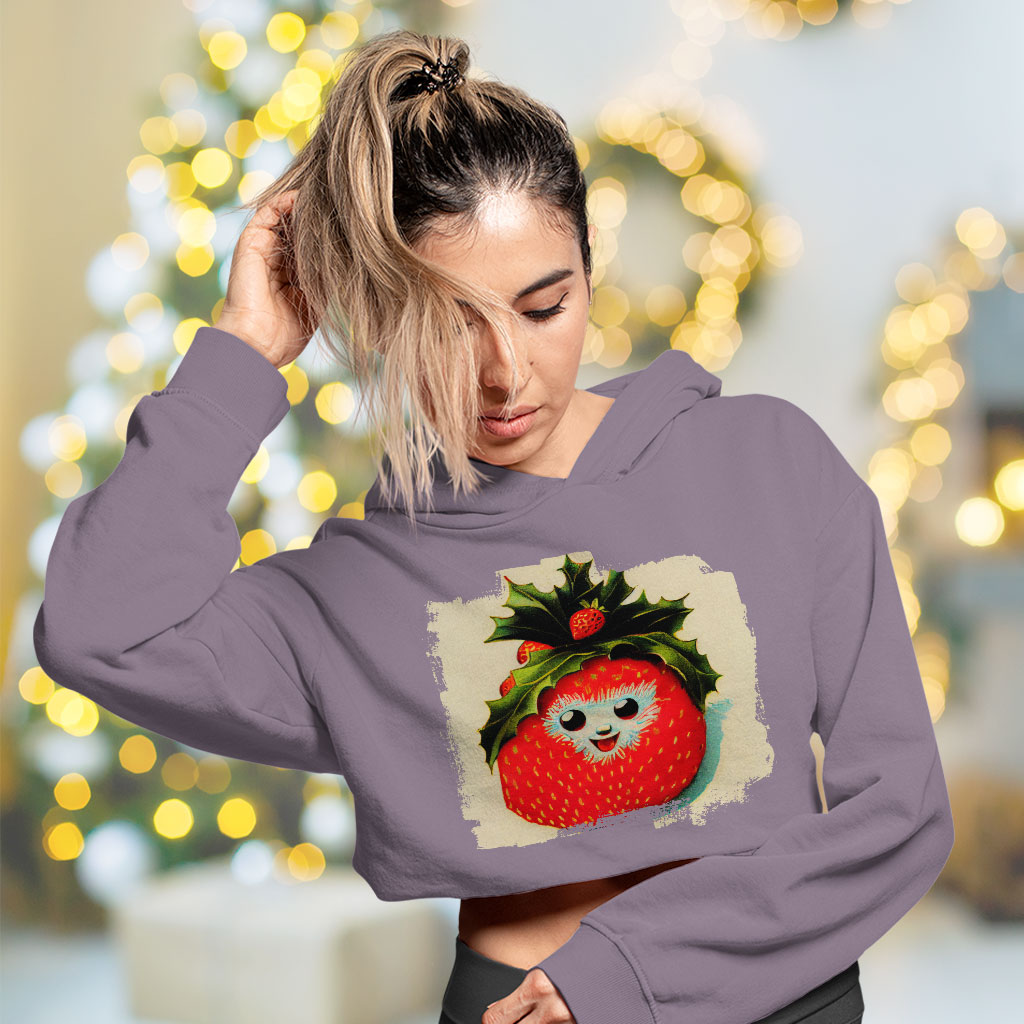 Happy Strawberry Women's Cropped Hoodie - Berry Graphic Cropped Hoodie - Cool Hooded Sweatshirt Clothing Hoodies Color : Black|Heather Dust|Storm 