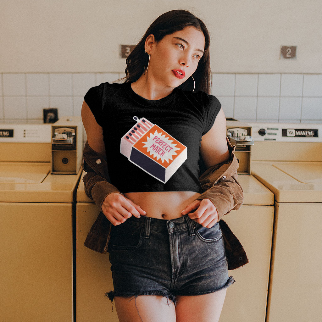 Perfect Match Women's Cropped T-Shirt - Trendy Crop Top - Cute Design Crop Tee Shirt Clothing T-Shirts Color : Black|Heather Olive|White 