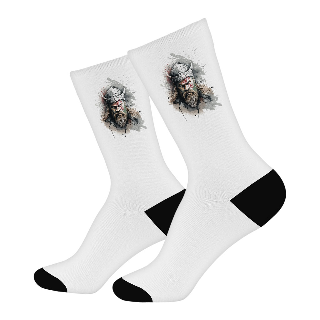 Viking Inspired Socks - Warrior Design Novelty Socks - Cool Trendy Crew Socks Fashion Socks Size : Large|Medium 