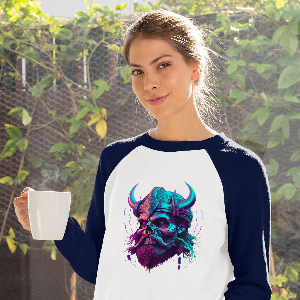 Viking Print Baseball T-Shirt - Skull Design T-Shirt - Cool Design Tee Shirt Clothing T-Shirts Color : Gray White|Navy White 