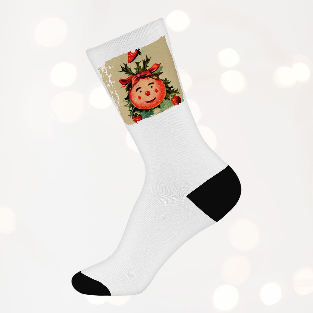 Strawberry Print Socks - Cute Art Novelty Socks - Printed Crew Socks Fashion Socks Size : Large|Medium 