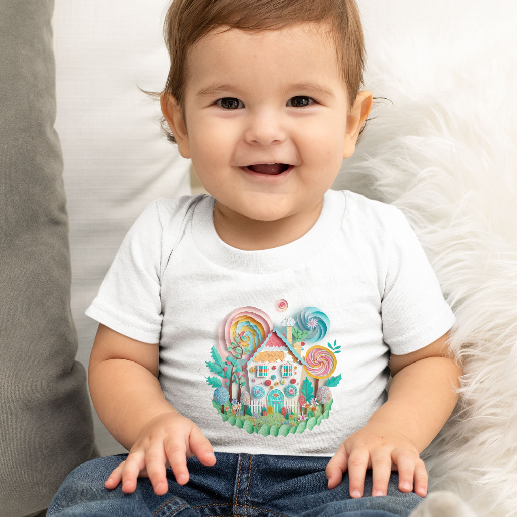 Cute Graphic Baby Jersey T-Shirt - Candy House Design Baby T-Shirt - Cute Design T-Shirt for Babies Clothing Kids' Clothing T-Shirts Color : Athletic Heather|Heather Columbia Blue|White 