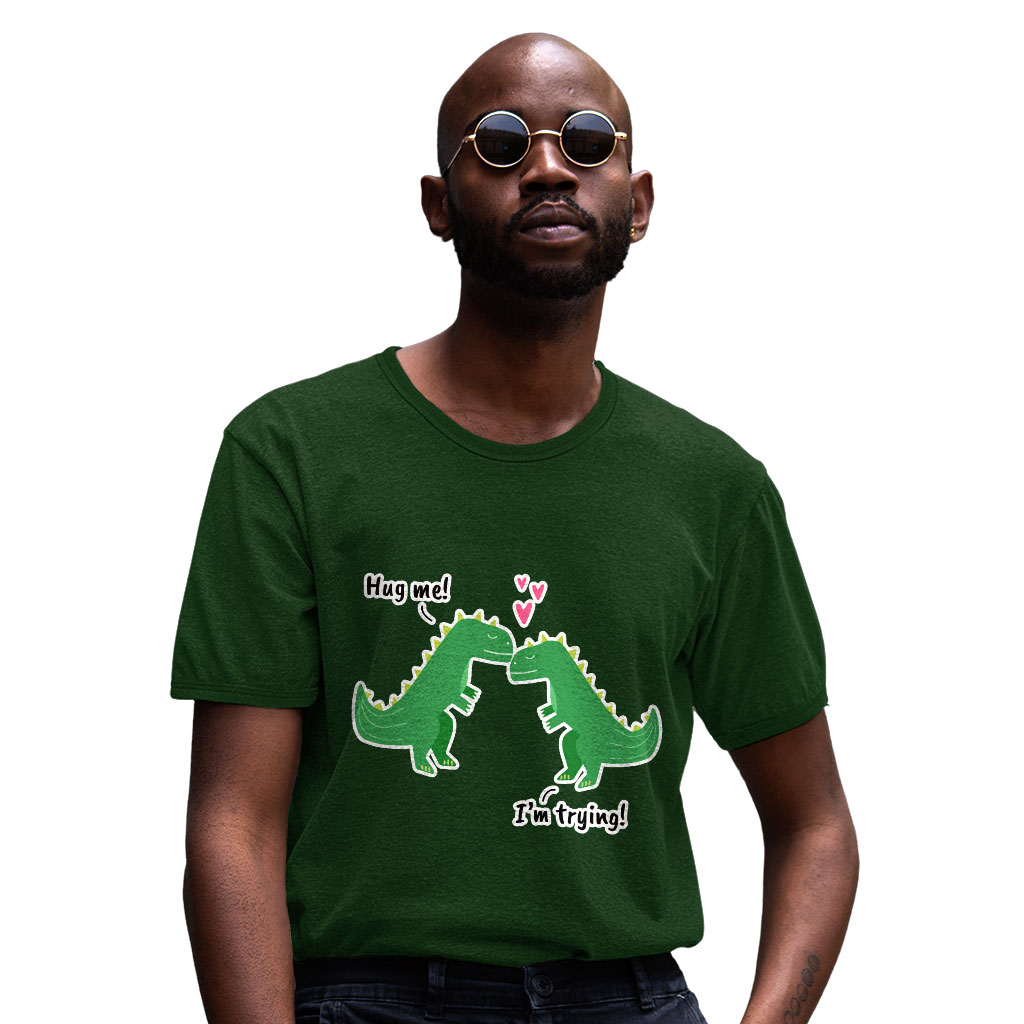 Hug Me Heavy Cotton T-Shirt - Dinosaur Tee Shirt - Funny Design T-Shirt Clothing T-Shirts Color : Black|Forest Green|White 