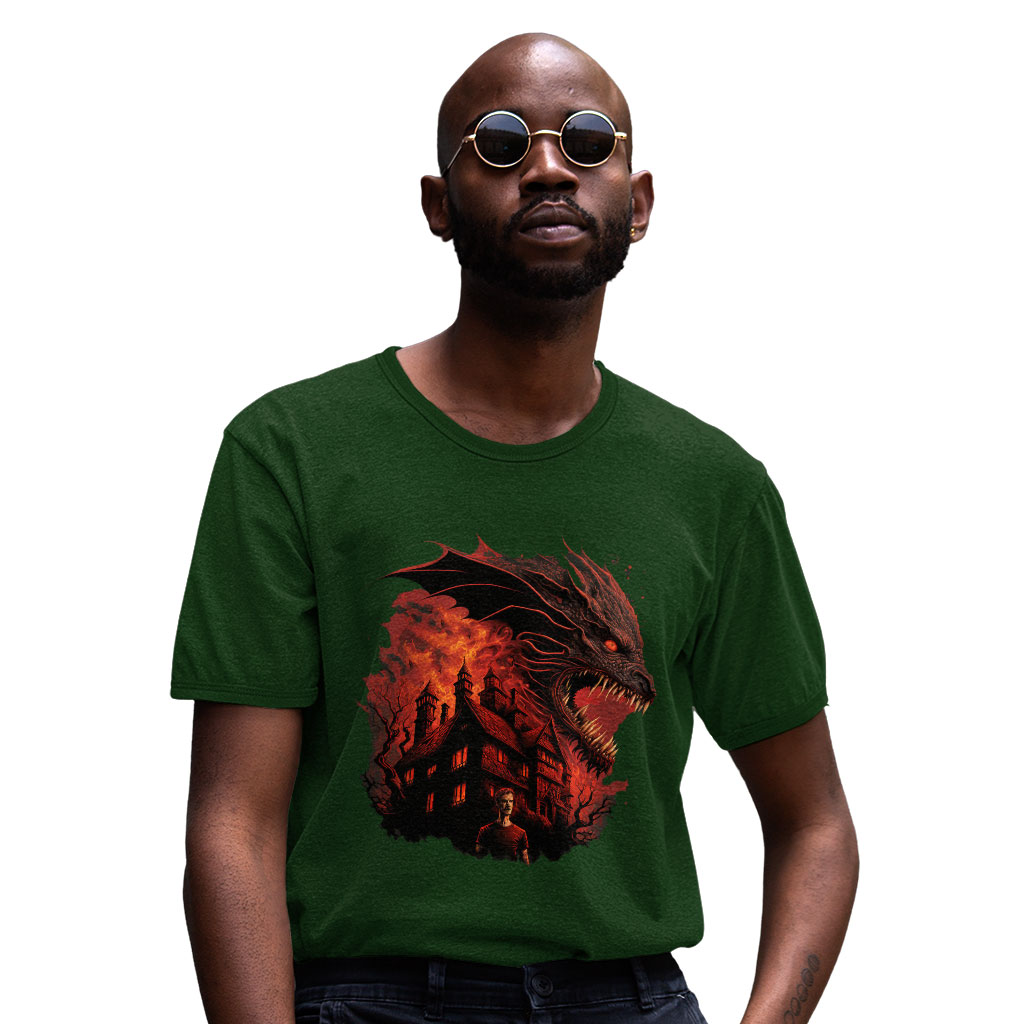 Dragon Graphic Heavy Cotton T-Shirt - Warrior Tee Shirt - Cool Design T-Shirt Clothing T-Shirts Color : Black|Forest Green|White 