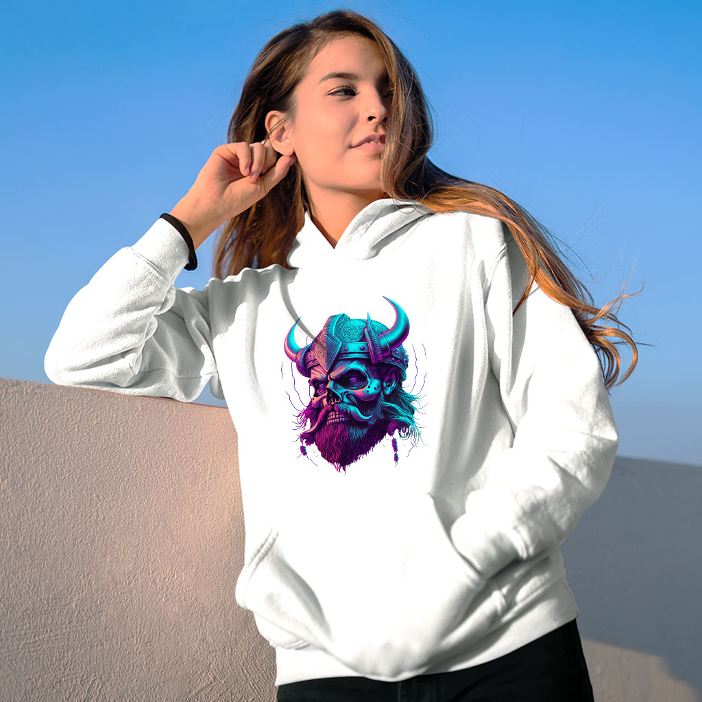 Viking Print Hooded Sweatshirt - Skull Design Hoodie - Cool Design Hoodie Clothing Hoodies Color : Black|Navy|White 