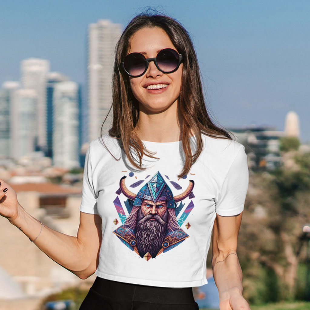 Cool Viking Women's Cropped T-Shirt - Best Print Crop Top - Cool Graphic Crop Tee Shirt Clothing T-Shirts Color : Black|Heather Olive|White 