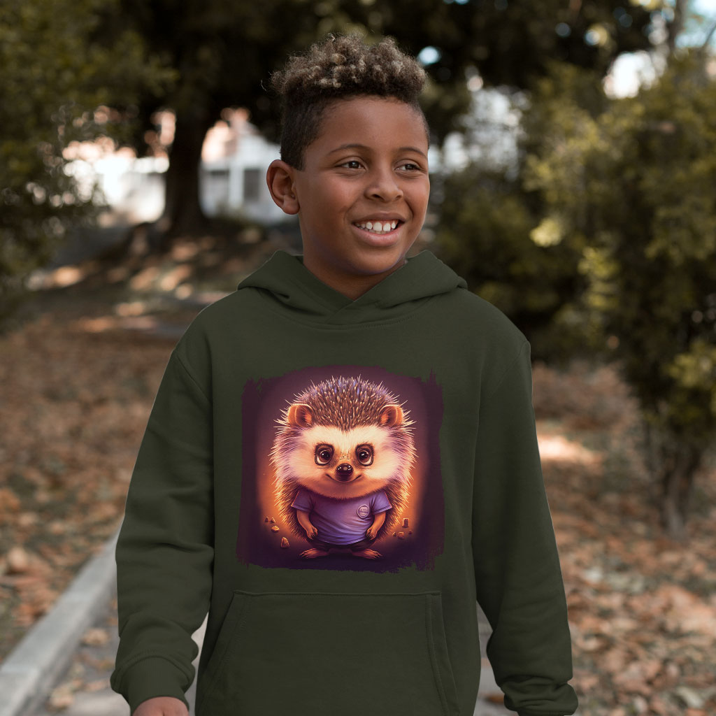 Graphic Hedgehog Kids' Sponge Fleece Hoodie - Trendy Kids' Hoodie - Illustration Hoodie for Kids Clothing Hoodies Kids' Clothing Color : Athletic Heather|Black|Military Green 