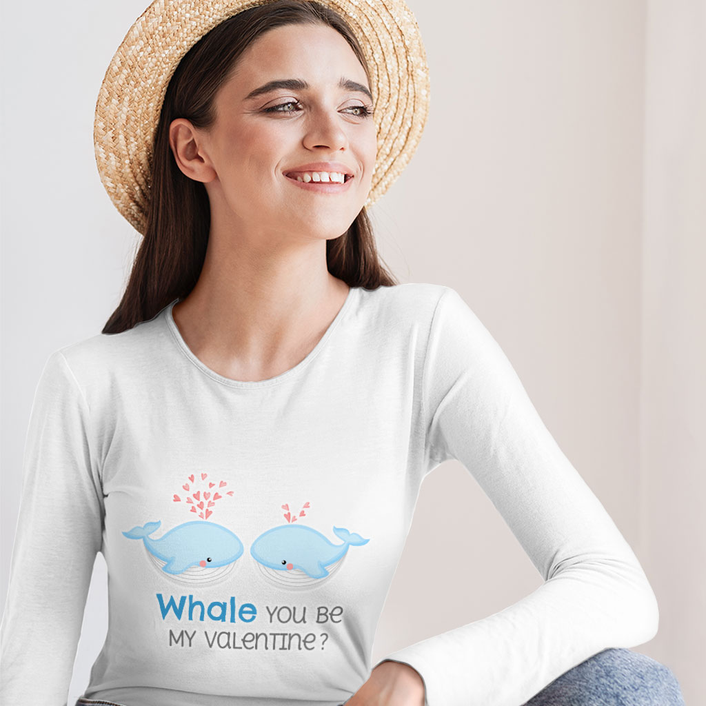 Whale You Be Mine Long Sleeve T-Shirt - Cute Kawaii T-Shirt - Cartoon Long Sleeve Tee Shirt Clothing T-Shirts Color : Black|Heather Forest|White 