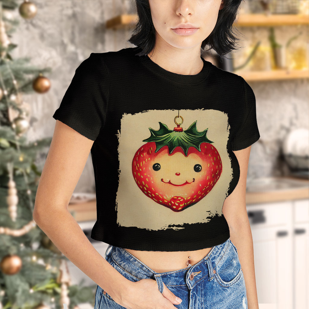 Cute Strawberry Women's Cropped T-Shirt - Berry Design Crop Top - Cool Design Crop Tee Shirt Clothing T-Shirts Color : Black|Heather Olive|White 