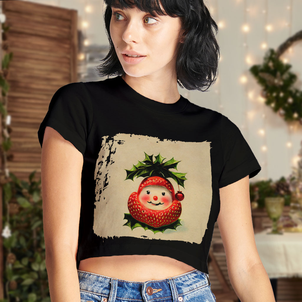Strawberry Design Women's Cropped T-Shirt - Best Design Crop Top - Cute Crop Tee Shirt Clothing T-Shirts Color : Black|Heather Olive|White 