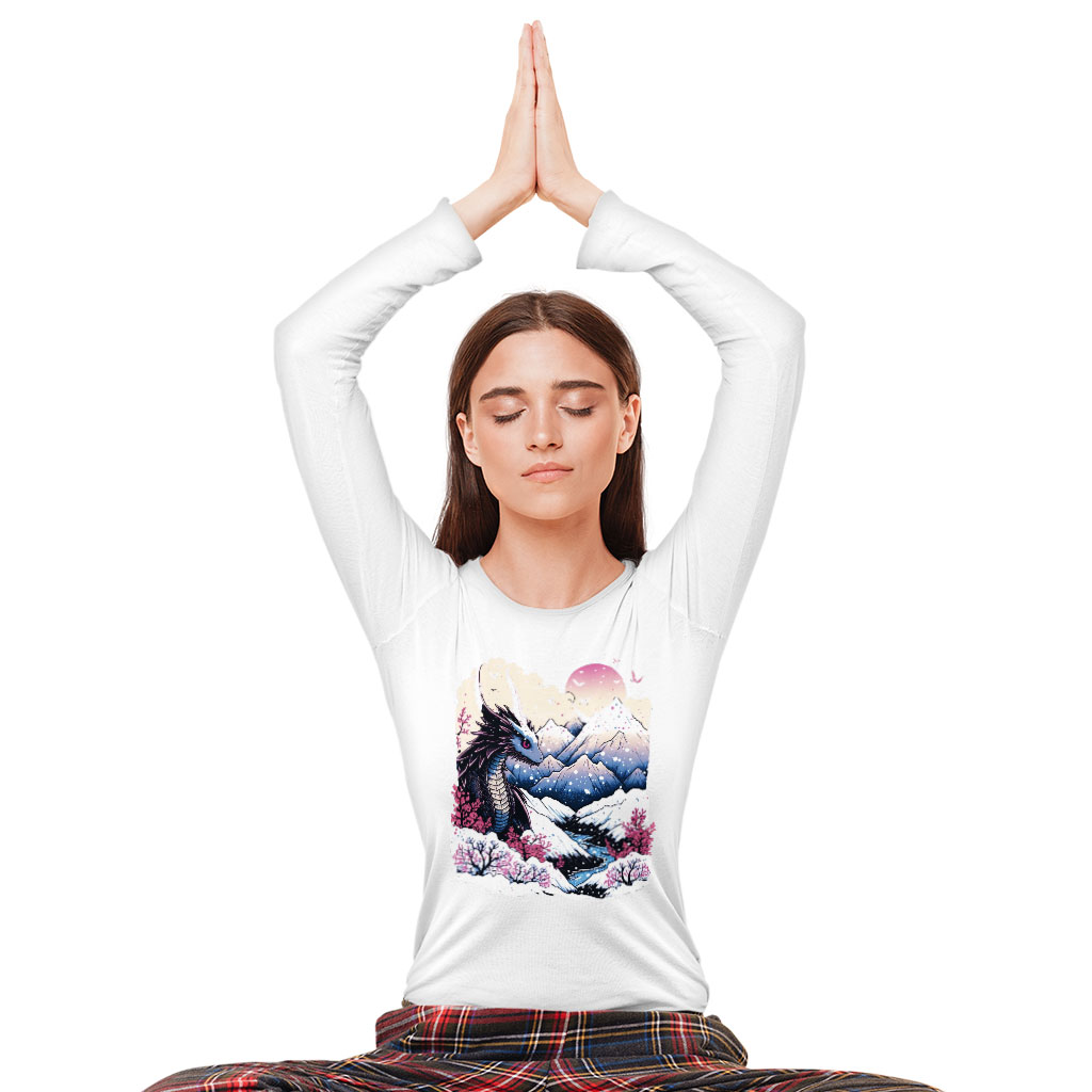 Chinese Dragon Long Sleeve T-Shirt - Mountain T-Shirt - Nature Long Sleeve Tee Shirt Clothing T-Shirts Color : Black|Heather Forest|White 