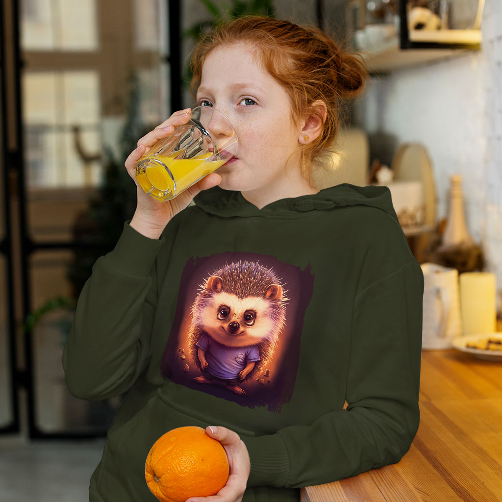 Graphic Hedgehog Kids' Sponge Fleece Hoodie - Trendy Kids' Hoodie - Illustration Hoodie for Kids Clothing Hoodies Kids' Clothing Color : Athletic Heather|Black|Military Green 