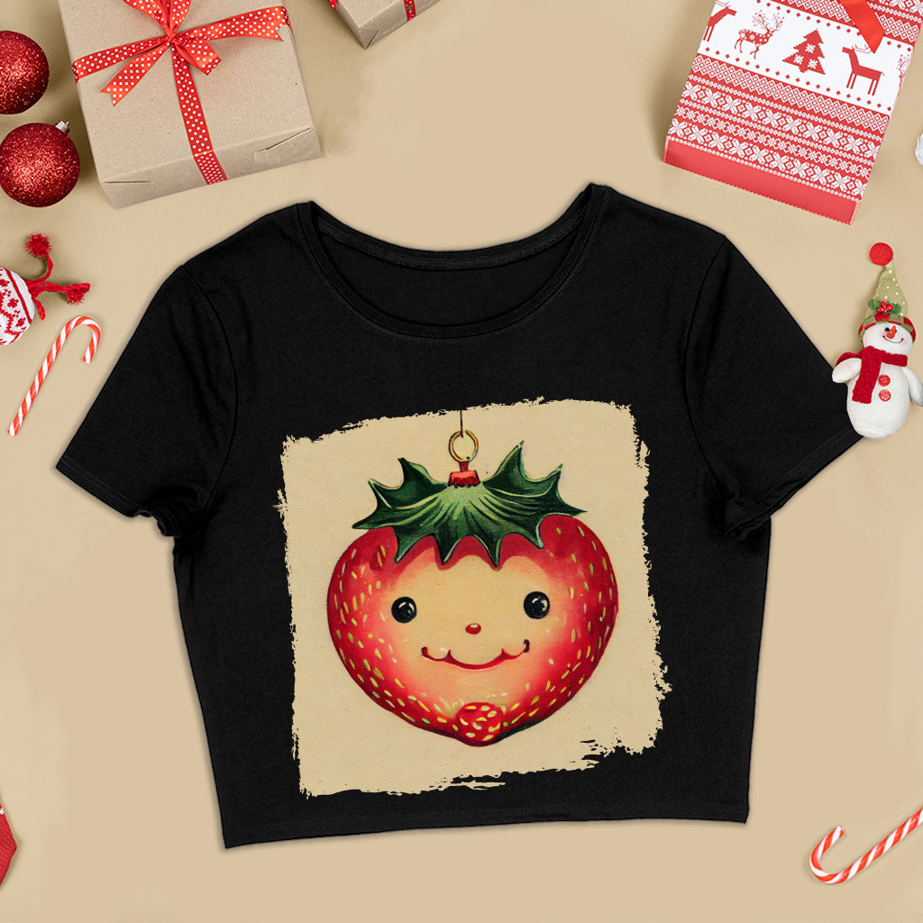 Cute Strawberry Women's Cropped T-Shirt - Berry Design Crop Top - Cool Design Crop Tee Shirt Clothing T-Shirts Color : Black|Heather Olive|White 