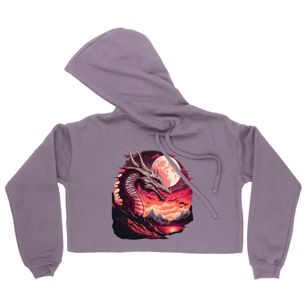 Fantasy Dragon Women's Cropped Hoodie - Mountain Print Cropped Hoodie - Moon Hooded Sweatshirt Clothing Hoodies Color : Black|Heather Dust|Storm 