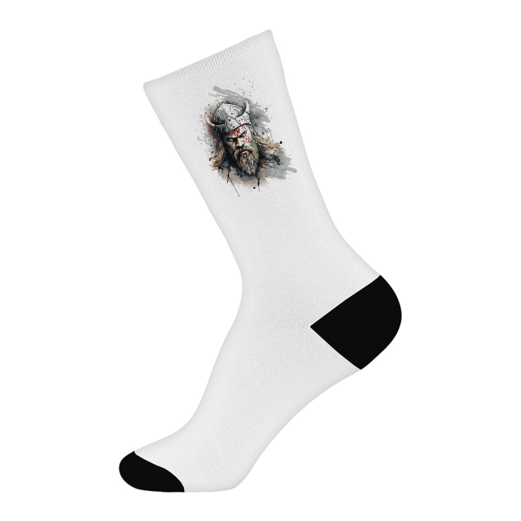 Viking Inspired Socks - Warrior Design Novelty Socks - Cool Trendy Crew Socks Fashion Socks Size : Large|Medium 