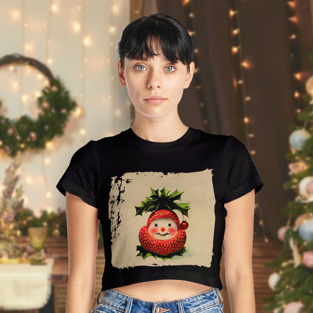 Strawberry Design Women's Cropped T-Shirt - Best Design Crop Top - Cute Crop Tee Shirt Clothing T-Shirts Color : Black|Heather Olive|White 