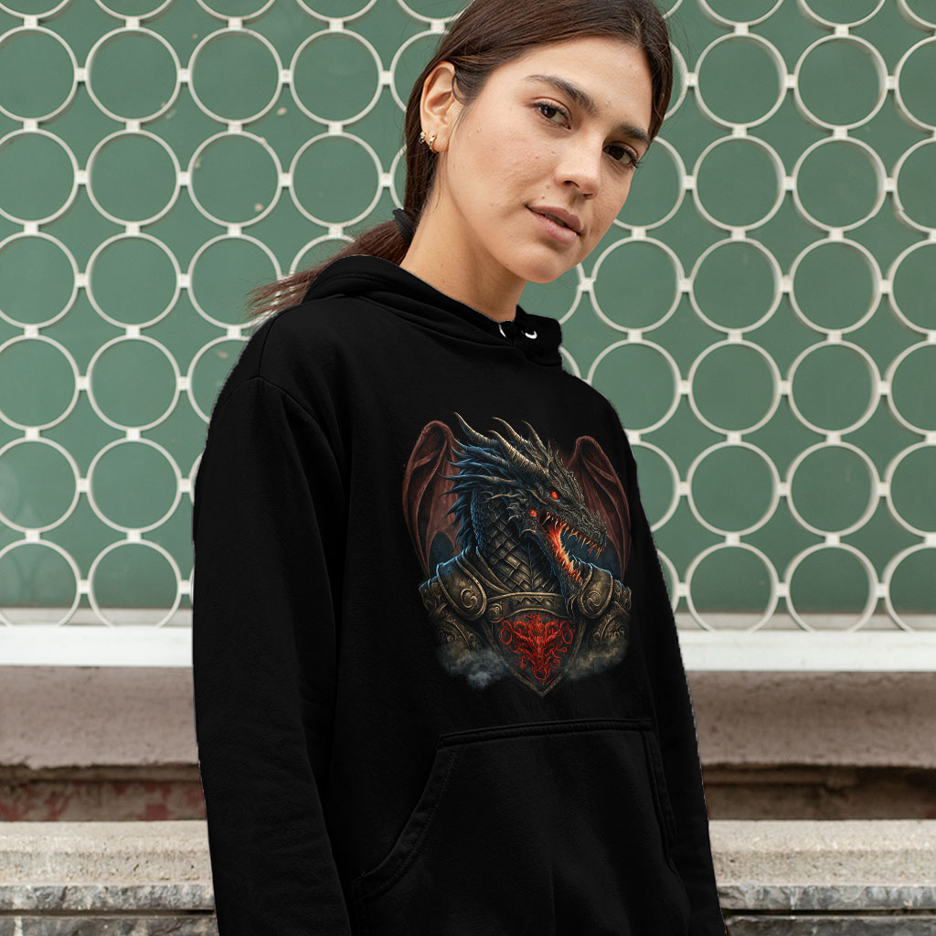 Japanese Dragon Hooded Sweatshirt - Creepy Hoodie - Cool Hoodie Clothing Hoodies Color : Black|Navy|White 