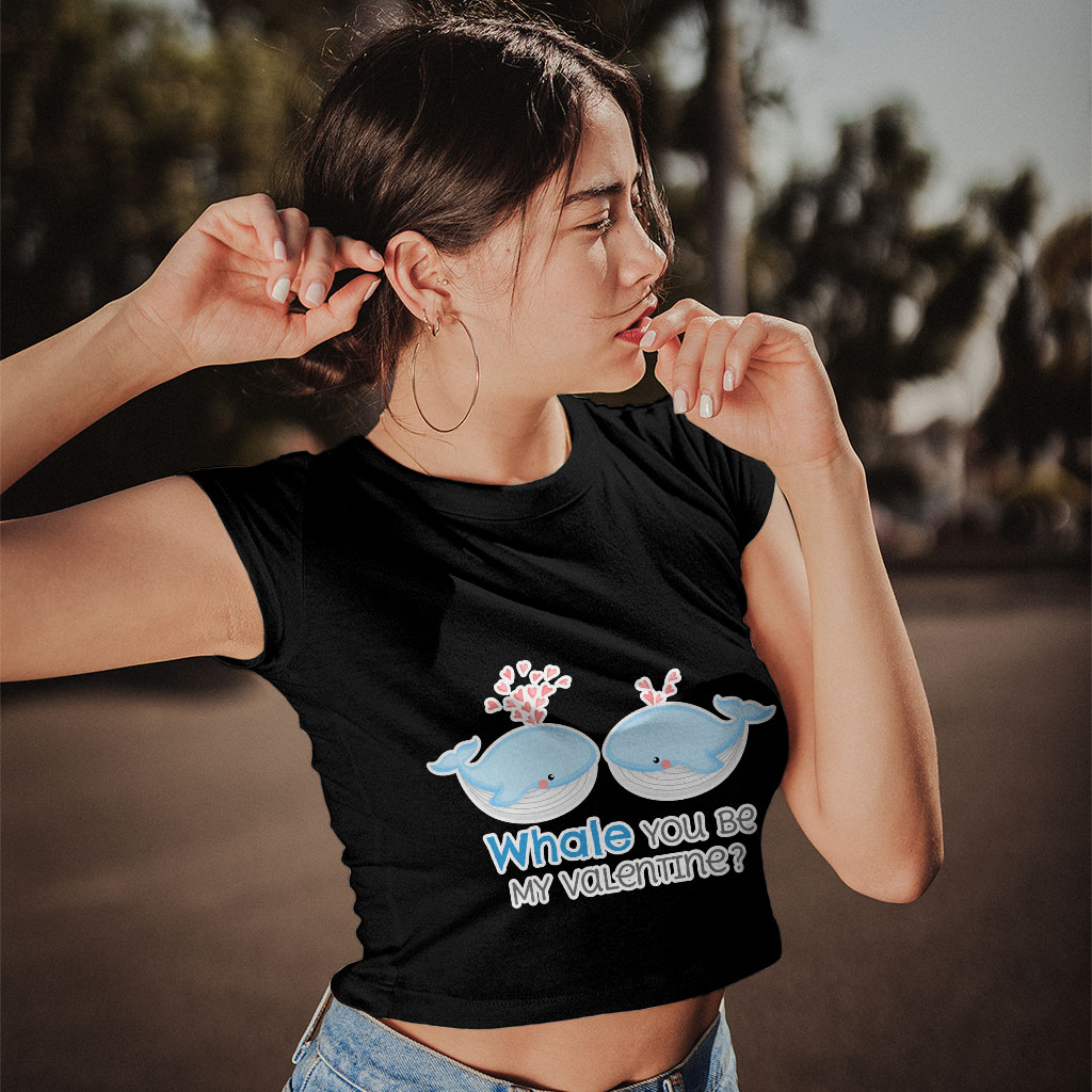 Whale You Be Mine Women's Cropped T-Shirt - Cute Kawaii Crop Top - Cartoon Crop Tee Shirt Clothing T-Shirts Color : Black|Heather Olive|White 