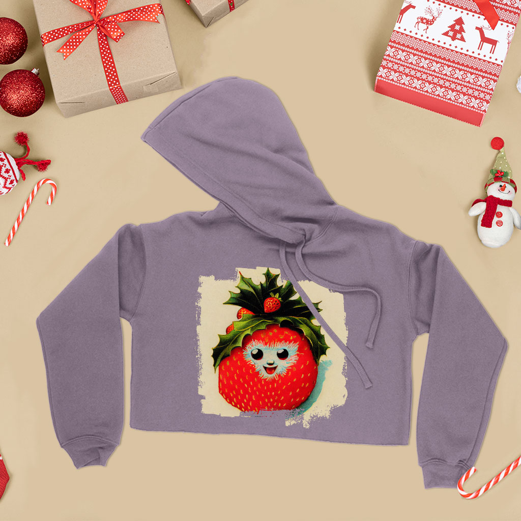 Happy Strawberry Women's Cropped Hoodie - Berry Graphic Cropped Hoodie - Cool Hooded Sweatshirt Clothing Hoodies Color : Black|Heather Dust|Storm 