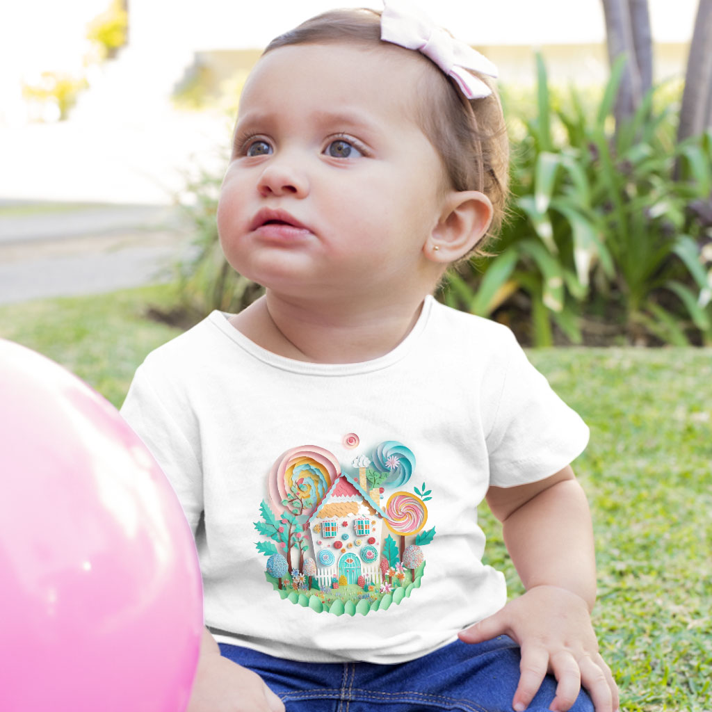 Cute Graphic Baby Jersey T-Shirt - Candy House Design Baby T-Shirt - Cute Design T-Shirt for Babies Clothing Kids' Clothing T-Shirts Color : Athletic Heather|Heather Columbia Blue|White 