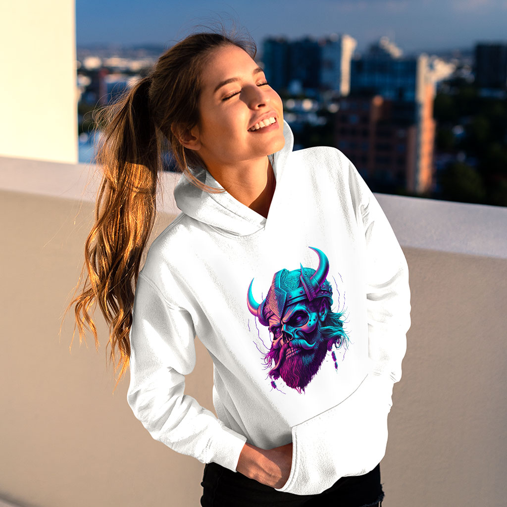 Viking Print Hooded Sweatshirt - Skull Design Hoodie - Cool Design Hoodie Clothing Hoodies Color : Black|Navy|White 