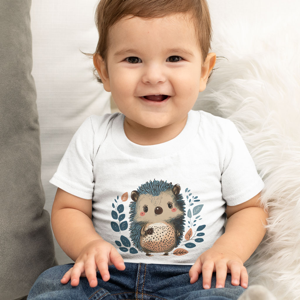 Animal Graphic Baby Jersey T-Shirt - Funny Hedgehog Baby T-Shirt - Cartoon Print T-Shirt for Babies Clothing Kids' Clothing T-Shirts Color : Athletic Heather|Heather Columbia Blue|White 