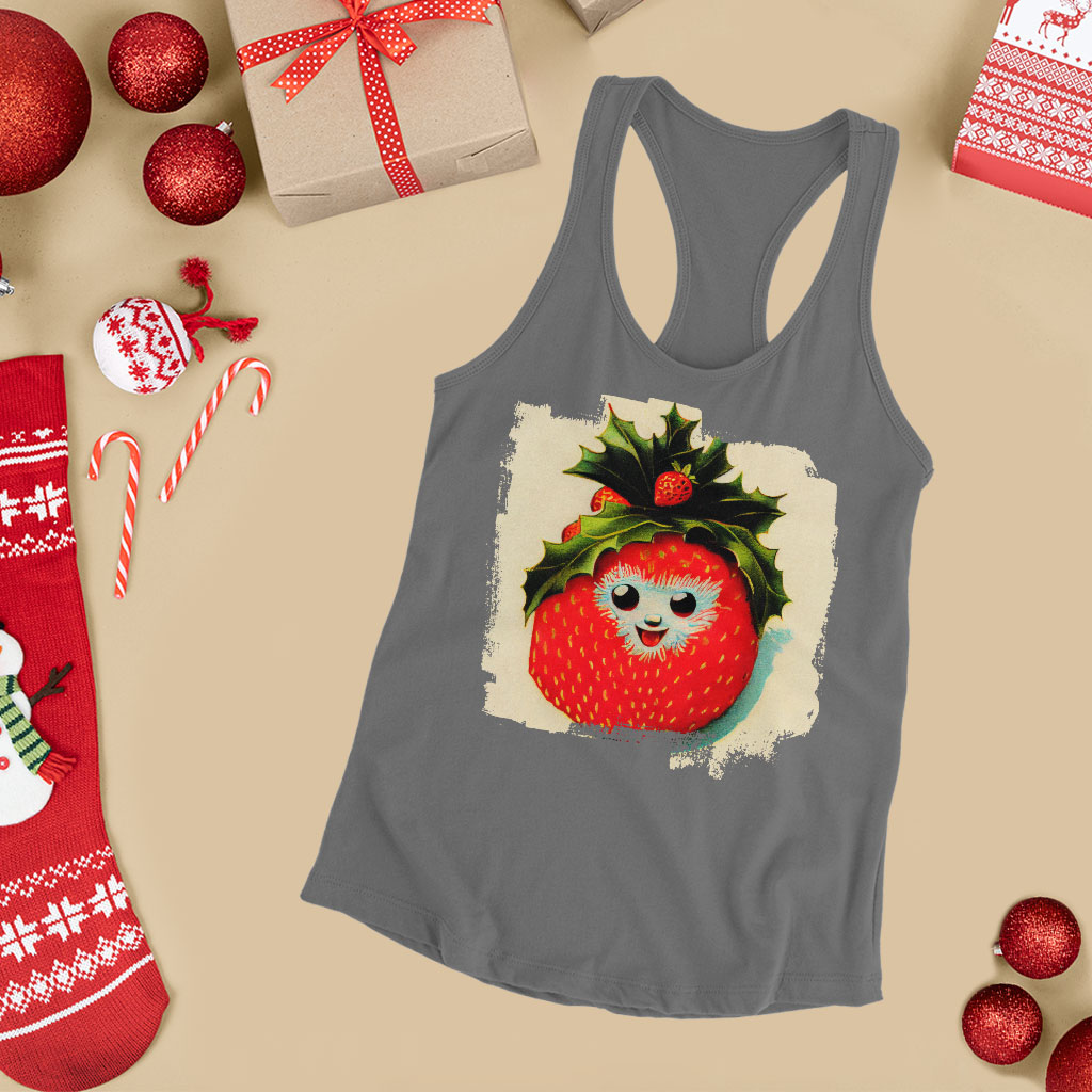 Happy Strawberry Racerback Tank - Berry Graphic Tank - Cool Workout Tank Clothing Tanks Color : Black|Gray|White 