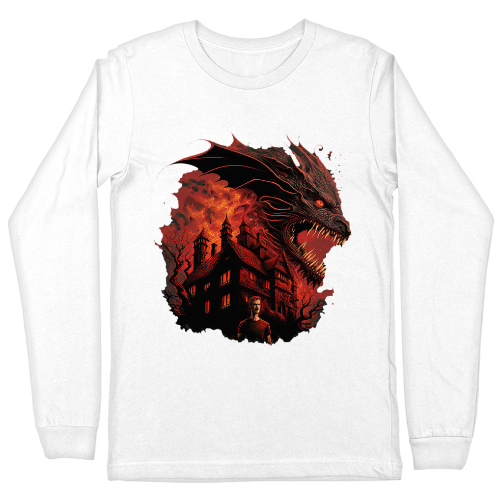 Dragon Graphic Long Sleeve T-Shirt - Warrior T-Shirt - Cool Design Long Sleeve Tee Shirt Clothing T-Shirts Color : Black|Heather Forest|White 