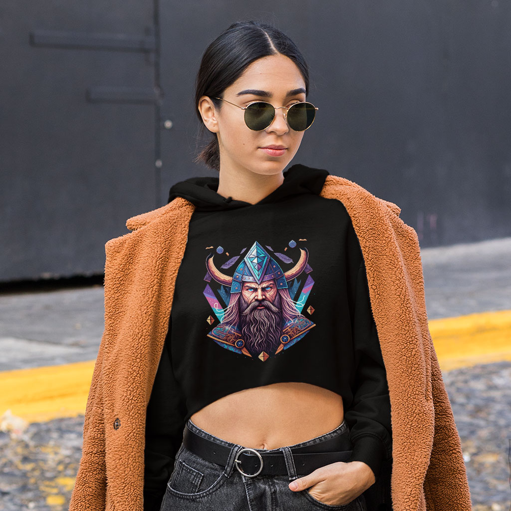 Cool Viking Women's Cropped Hoodie - Best Print Cropped Hoodie - Cool Graphic Hooded Sweatshirt Clothing Hoodies Color : Black|Heather Dust|Storm 