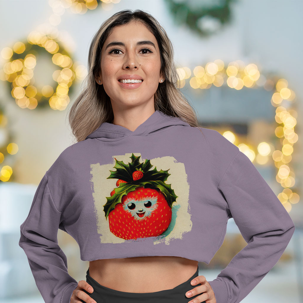 Happy Strawberry Women's Cropped Hoodie - Berry Graphic Cropped Hoodie - Cool Hooded Sweatshirt Clothing Hoodies Color : Black|Heather Dust|Storm 
