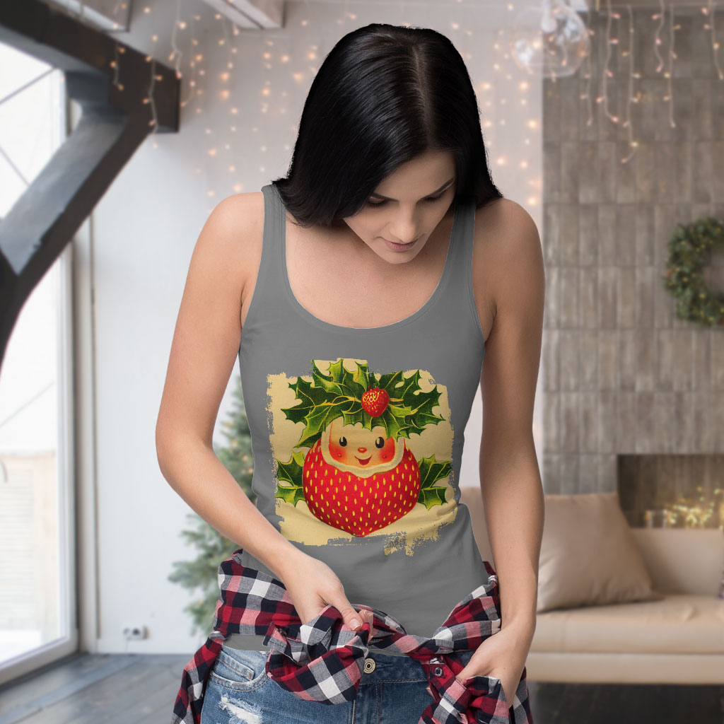 Strawberry Racerback Tank - Cute Kawaii Tank - Illustration Workout Tank Clothing Tanks Color : Black|Gray|White 