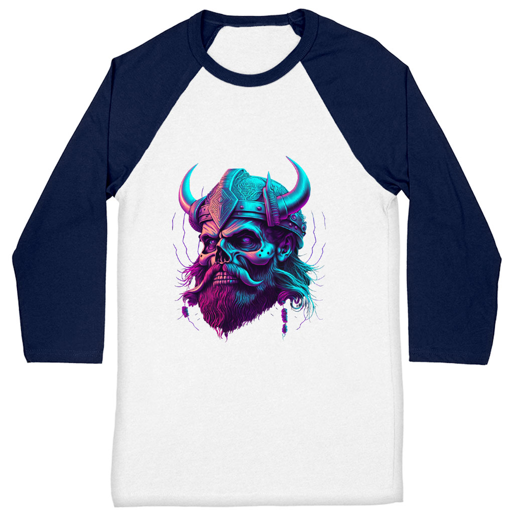 Viking Print Baseball T-Shirt - Skull Design T-Shirt - Cool Design Tee Shirt Clothing T-Shirts Color : Gray White|Navy White 
