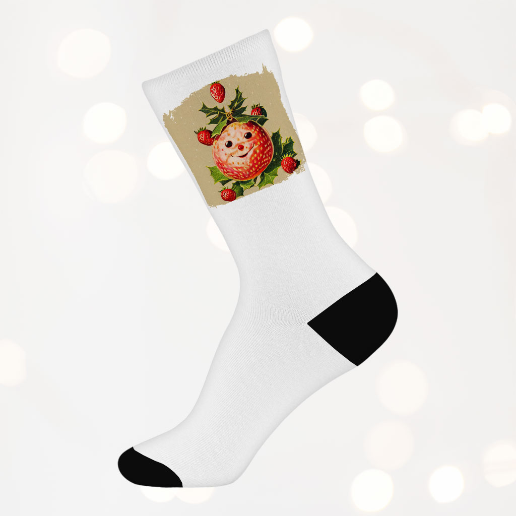 Cartoon Strawberry Socks - Strawberry Print Novelty Socks - Trendy Crew Socks Fashion Socks Size : Large|Medium 
