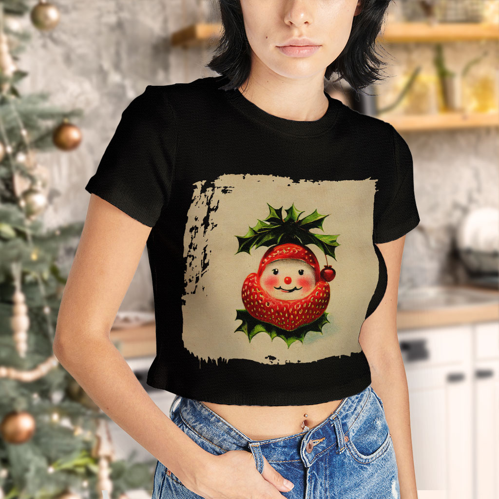 Strawberry Design Women's Cropped T-Shirt - Best Design Crop Top - Cute Crop Tee Shirt Clothing T-Shirts Color : Black|Heather Olive|White 