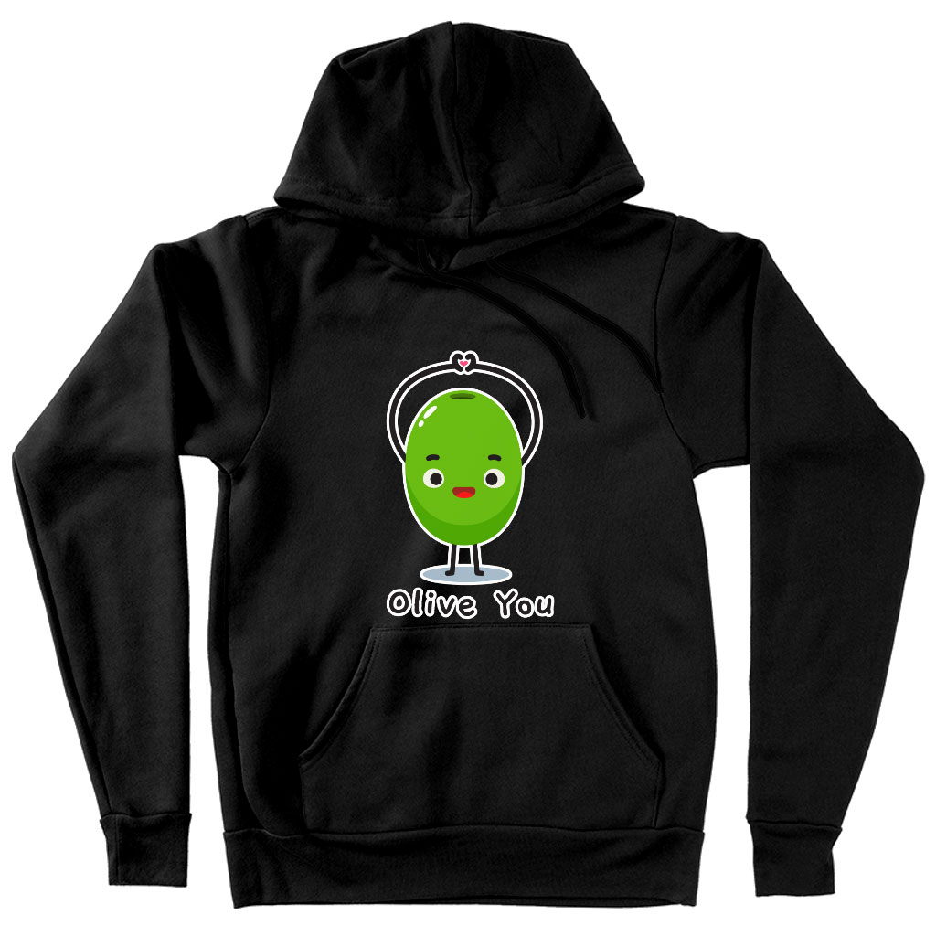 Olive You Hooded Sweatshirt - Heart Print Hoodie - Graphic Hoodie Clothing Hoodies Color : Black|Navy|White 