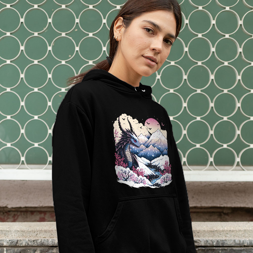 Chinese Dragon Hooded Sweatshirt - Mountain Hoodie - Nature Hoodie Clothing Hoodies Color : Black|Navy|White 