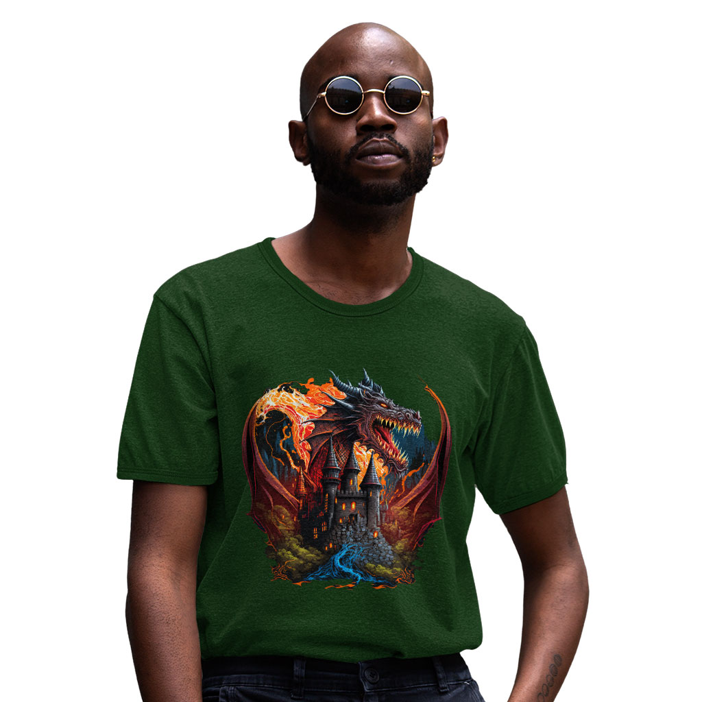Cool Dragon Heavy Cotton T-Shirt - Fantasy Tee Shirt - Themed T-Shirt Clothing T-Shirts Color : Black|Forest Green|White 