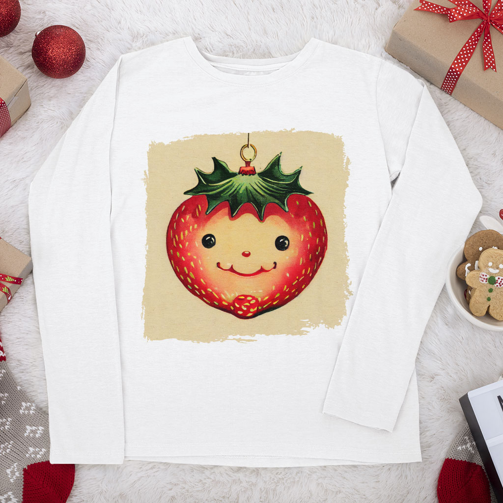 Cute Strawberry Long Sleeve T-Shirt - Berry Design T-Shirt - Cool Design Long Sleeve Tee Shirt Clothing T-Shirts Color : Black|Heather Forest|White 