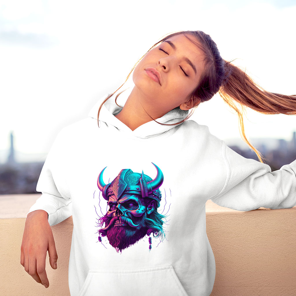 Viking Print Hooded Sweatshirt - Skull Design Hoodie - Cool Design Hoodie Clothing Hoodies Color : Black|Navy|White 