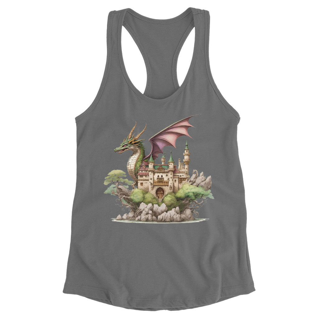 Dragon Racerback Tank - Castle Tank - Cute Dragon Workout Tank Clothing Tanks Color : Black|Gray|White 
